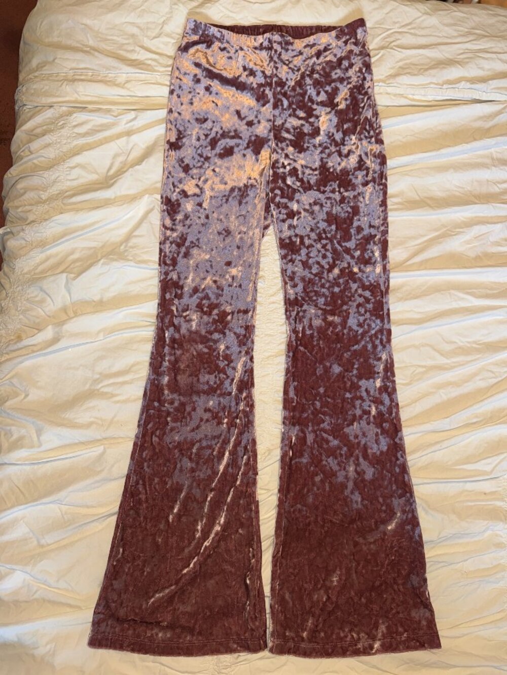 Forever 21 Pink Crushed Velvet Flare Pants